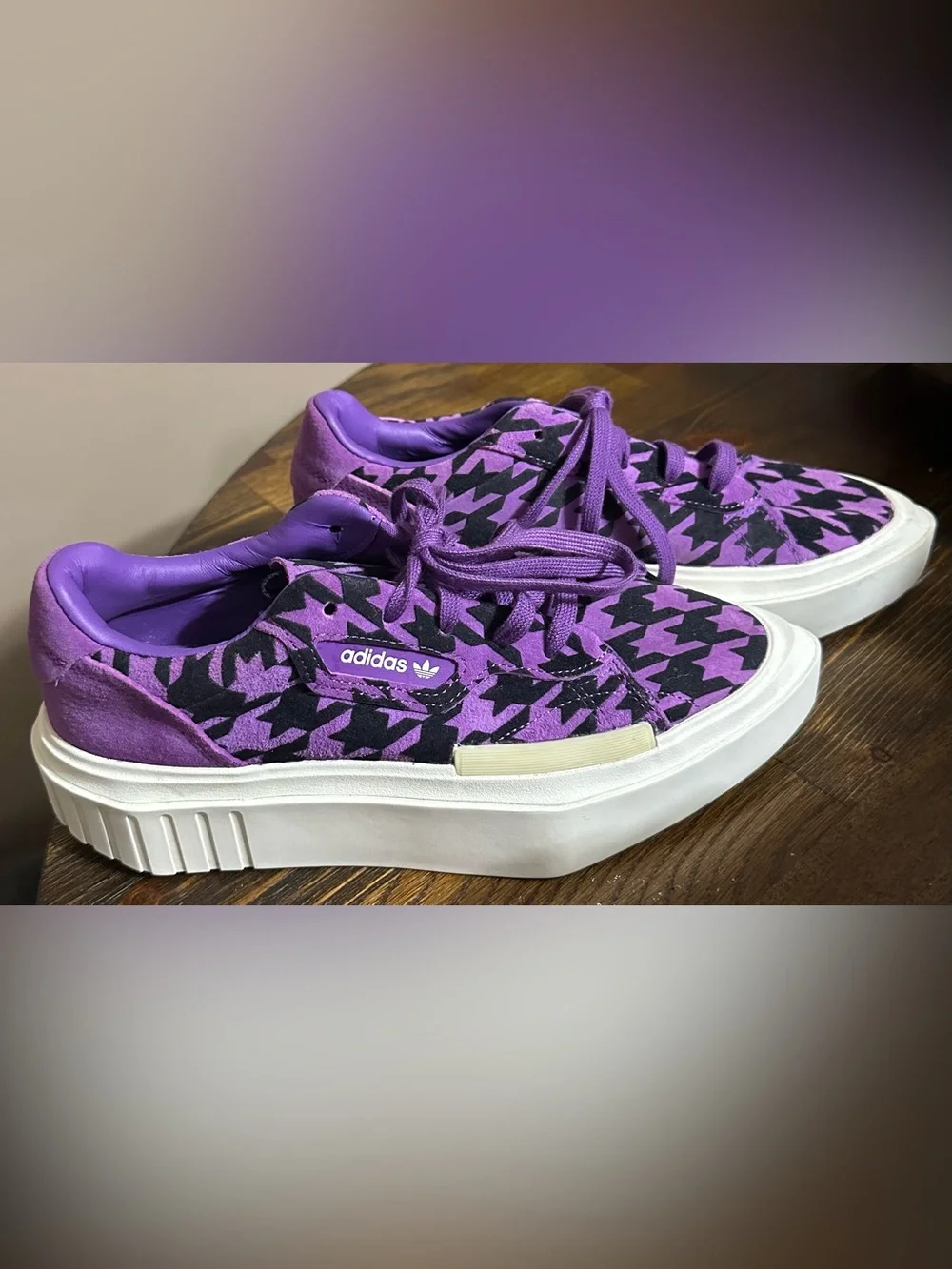 adidas Hypersleek Purple and Black Houndstooth Platform Sneakers